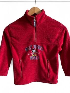 VTG 90s Walt Disney World Kids - Size S - 1/4 Zip Red Fleece Pullover
